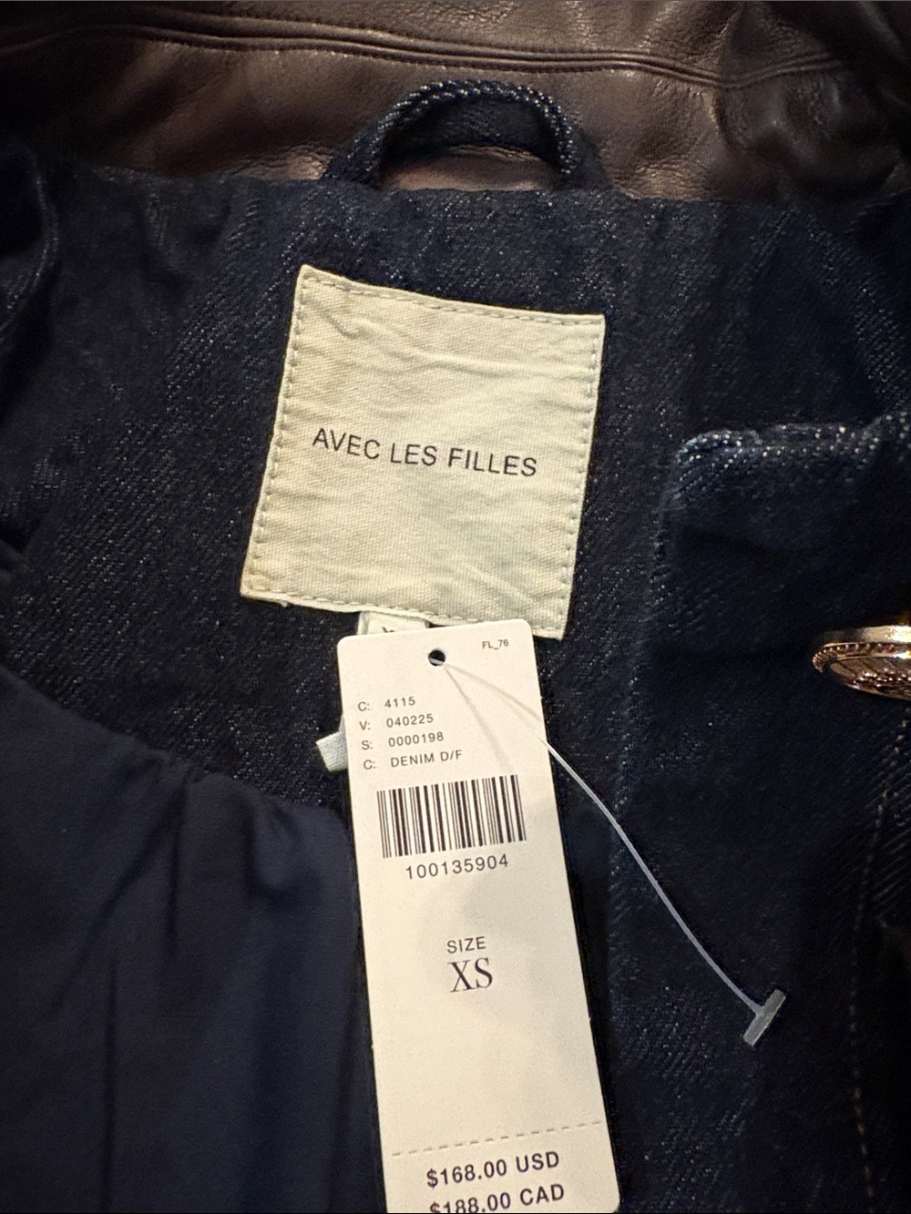 Anthropologie Avec Les Filles Dark Blue Denim Jacket with Brown Trim - Picture 3 of 4
